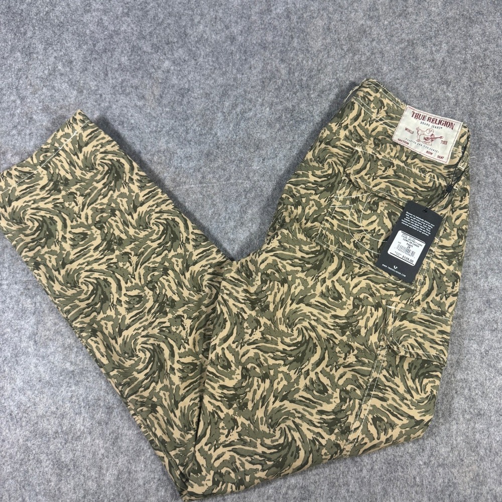 True Religion Mens Abstract Swirl Camo Cargo Pants Green Tan Size 28 NWT